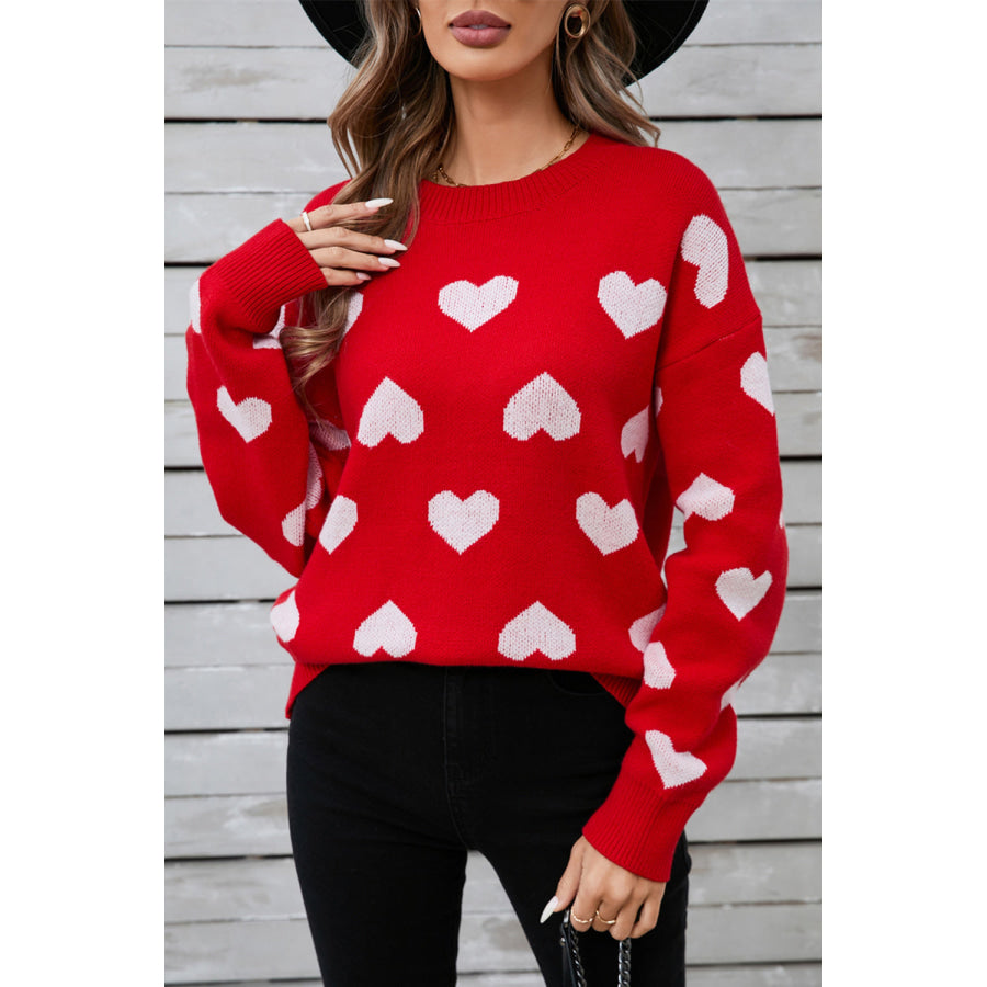 Angel Wings Heart Round Neck Long Sleeve Sweater Apparel and Accessories