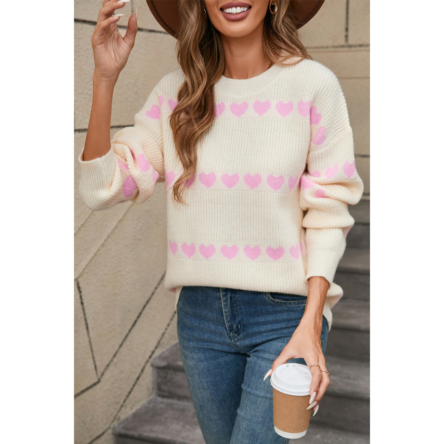 Angel Wings Heart Round Neck Long Sleeve Sweater Apparel and Accessories