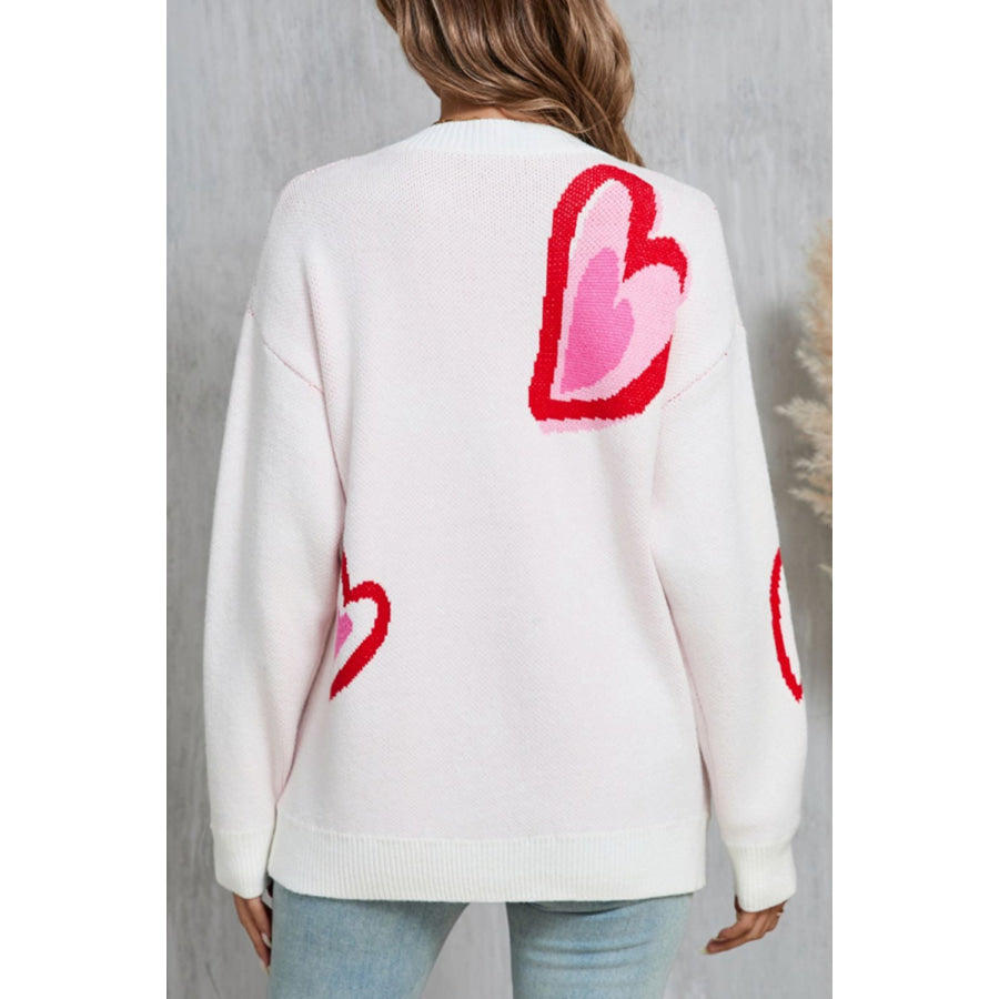 Angel Wings Heart Round Neck Long Sleeve Sweater Apparel and Accessories