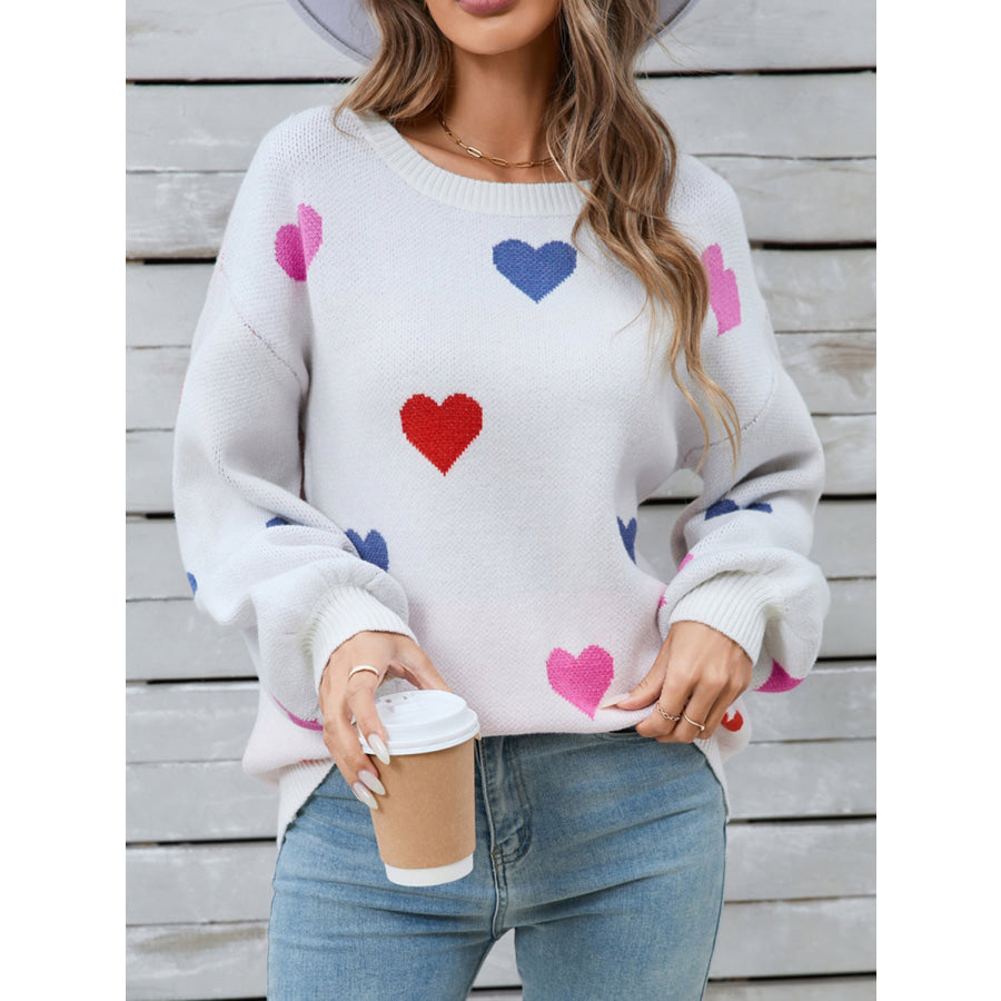 Angel Wings Heart Round Neck Long Sleeve Sweater Apparel and Accessories