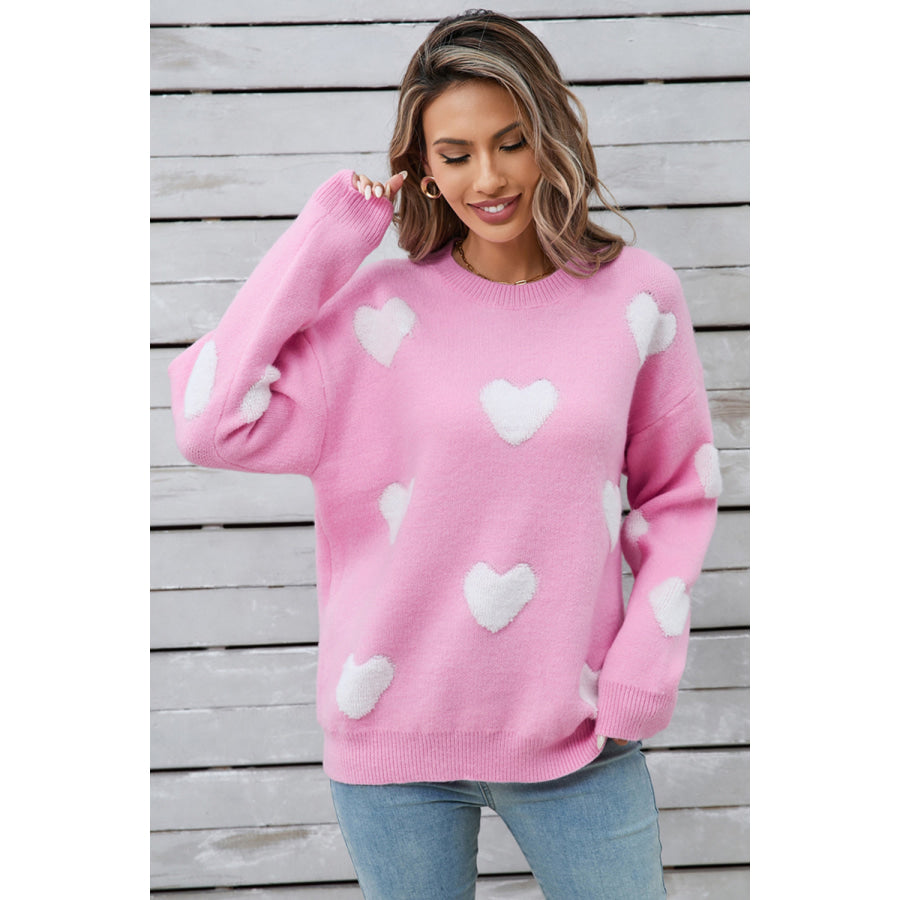 Angel Wings Heart Round Neck Long Sleeve Sweater Apparel and Accessories