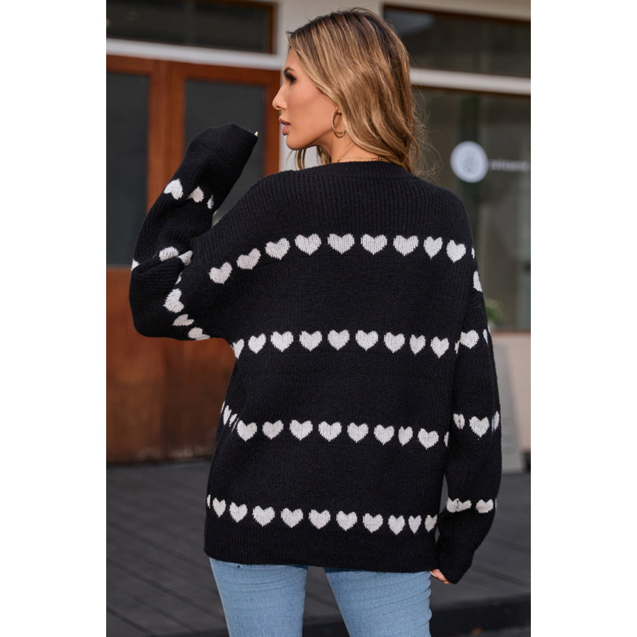 Angel Wings Heart Round Neck Long Sleeve Sweater Apparel and Accessories