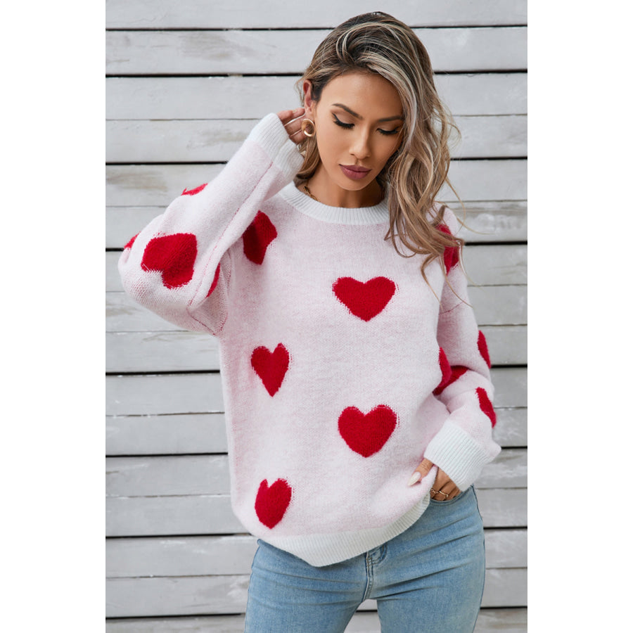 Angel Wings Heart Round Neck Long Sleeve Sweater Apparel and Accessories