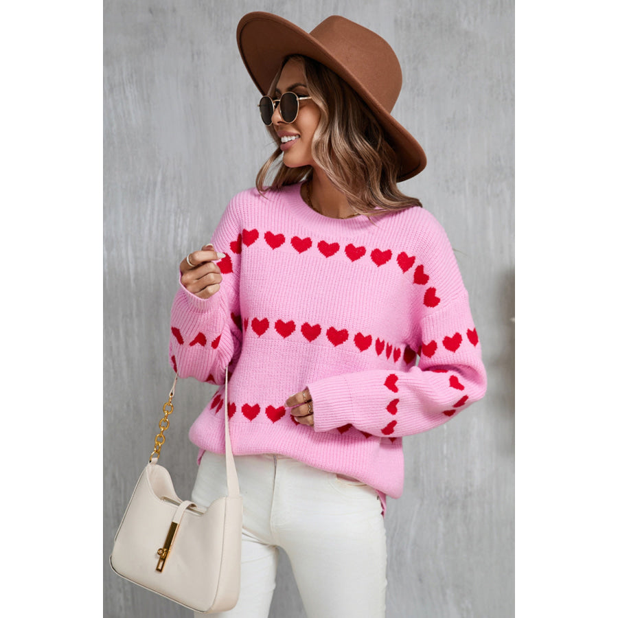 Angel Wings Heart Round Neck Long Sleeve Sweater Apparel and Accessories