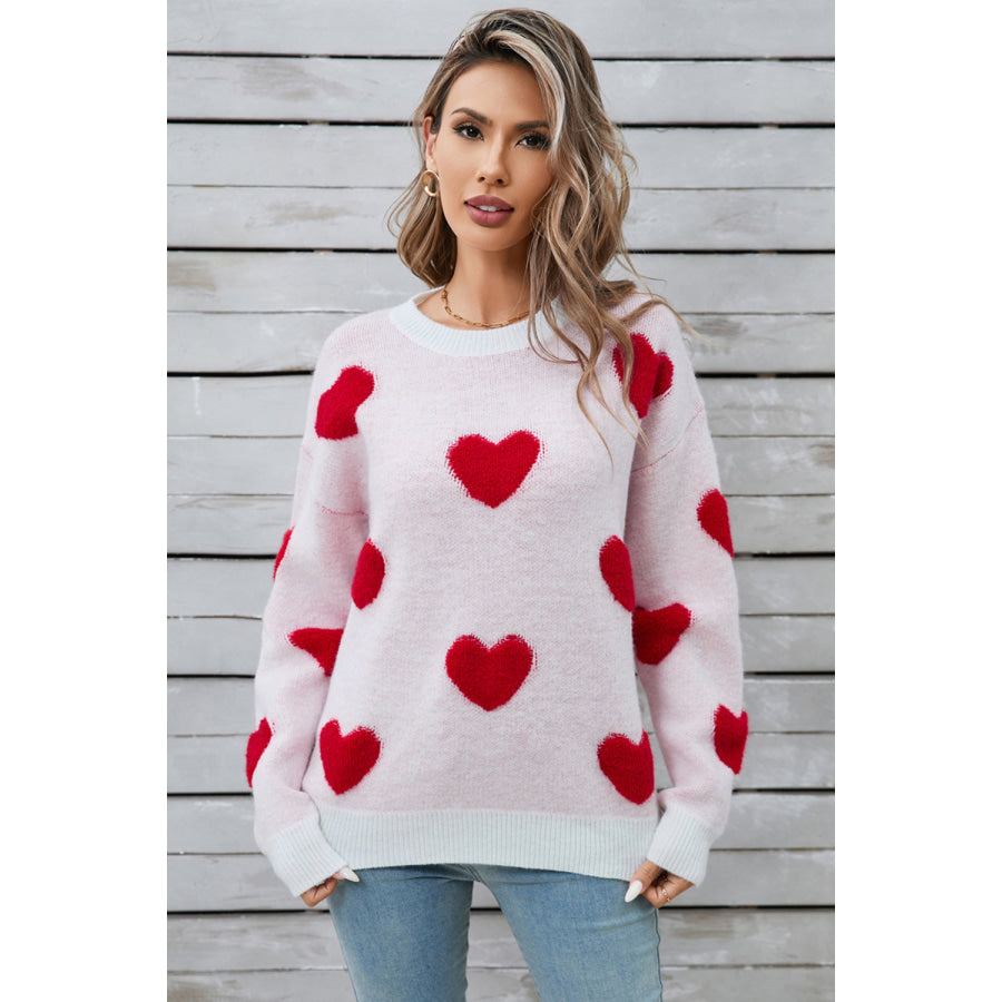 Angel Wings Heart Round Neck Long Sleeve Sweater Apparel and Accessories