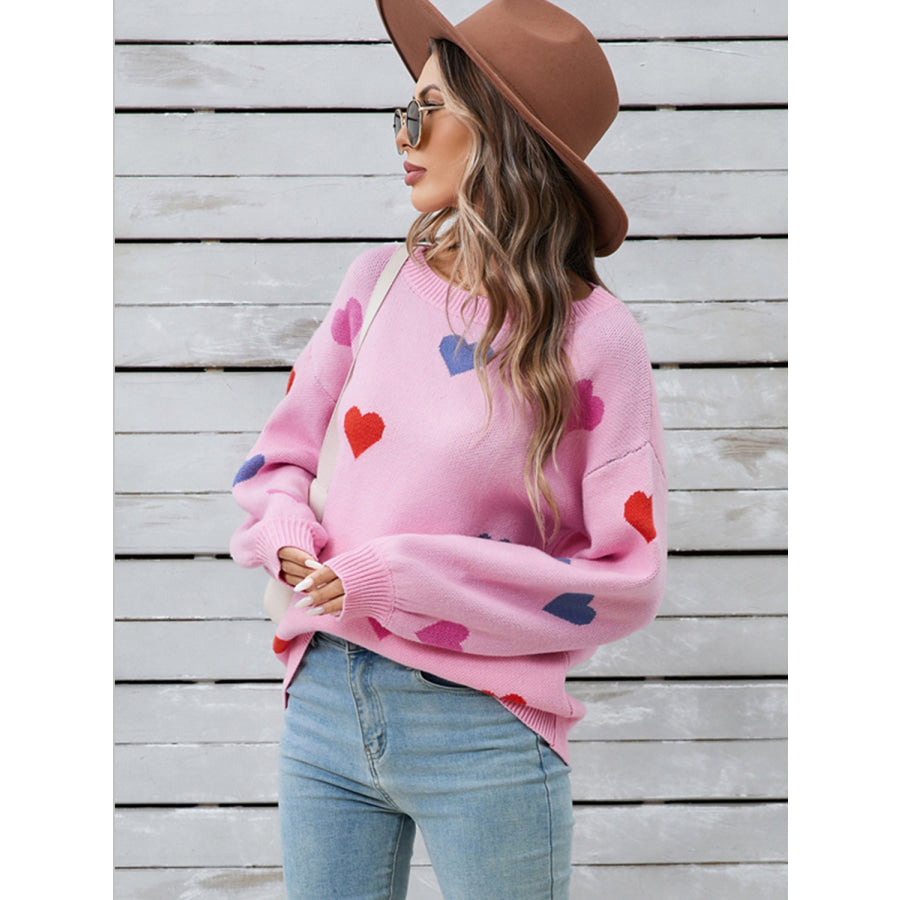 Angel Wings Heart Round Neck Long Sleeve Sweater Apparel and Accessories