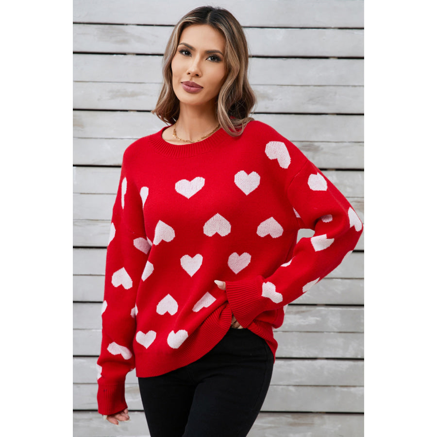 Angel Wings Heart Round Neck Long Sleeve Sweater Apparel and Accessories