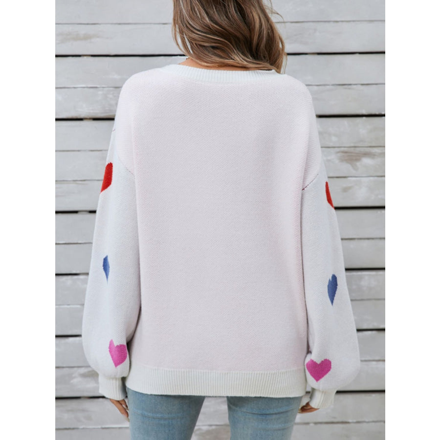 Angel Wings Heart Round Neck Long Sleeve Sweater Apparel and Accessories