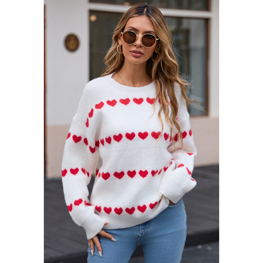 Angel Wings Heart Round Neck Long Sleeve Sweater Apparel and Accessories