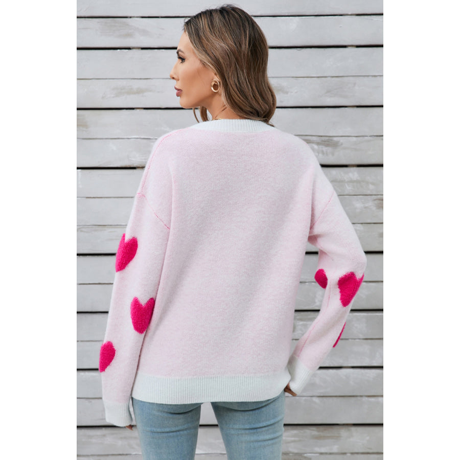 Angel Wings Heart Round Neck Long Sleeve Sweater Apparel and Accessories