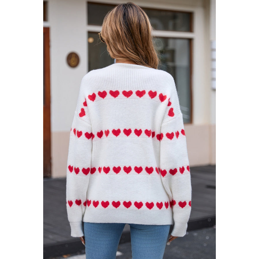 Angel Wings Heart Round Neck Long Sleeve Sweater Apparel and Accessories