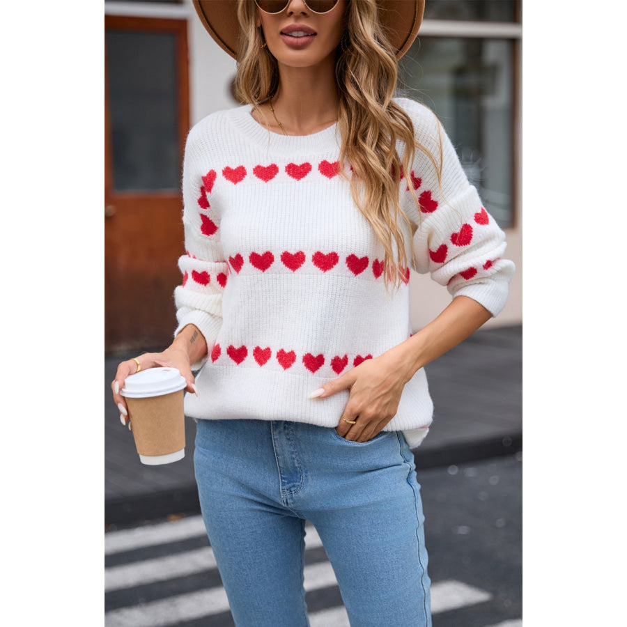 Angel Wings Heart Round Neck Long Sleeve Sweater Apparel and Accessories