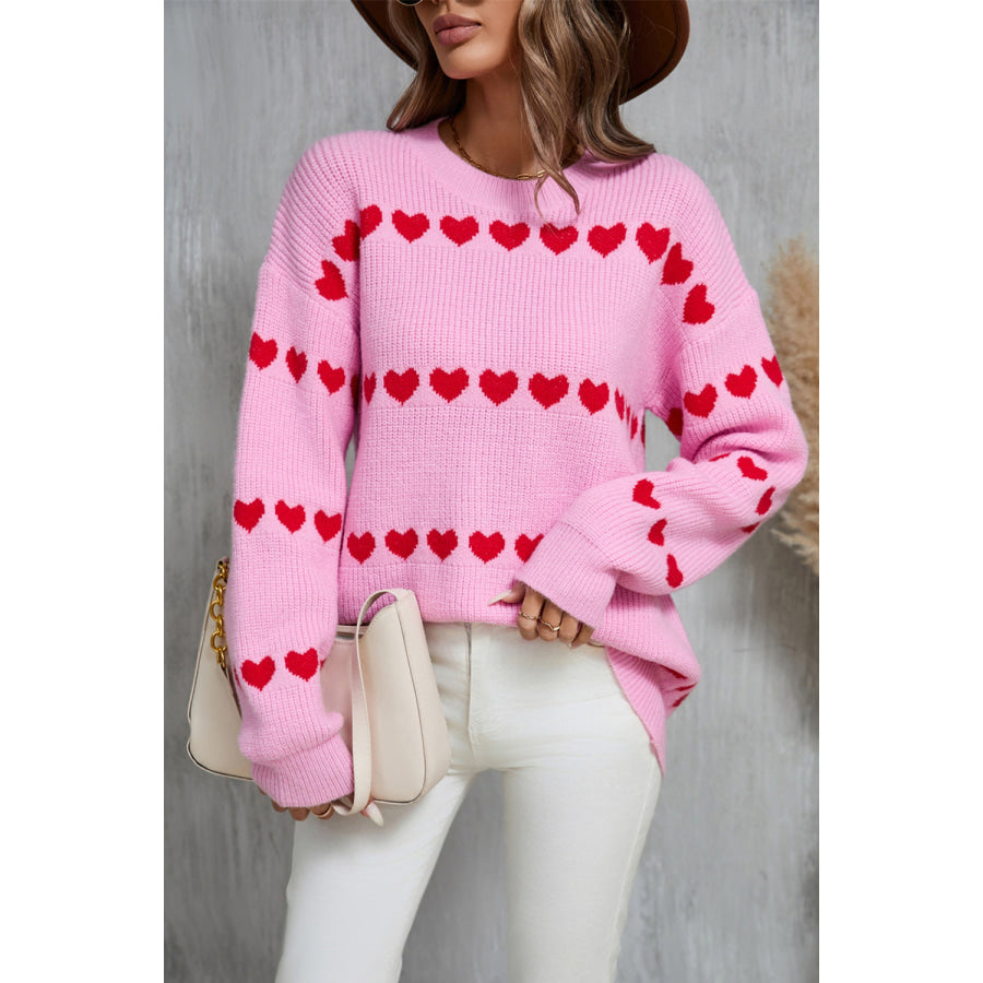 Angel Wings Heart Round Neck Long Sleeve Sweater Apparel and Accessories