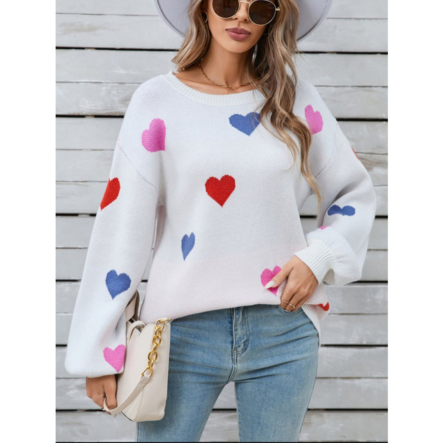 Angel Wings Heart Round Neck Long Sleeve Sweater Apparel and Accessories