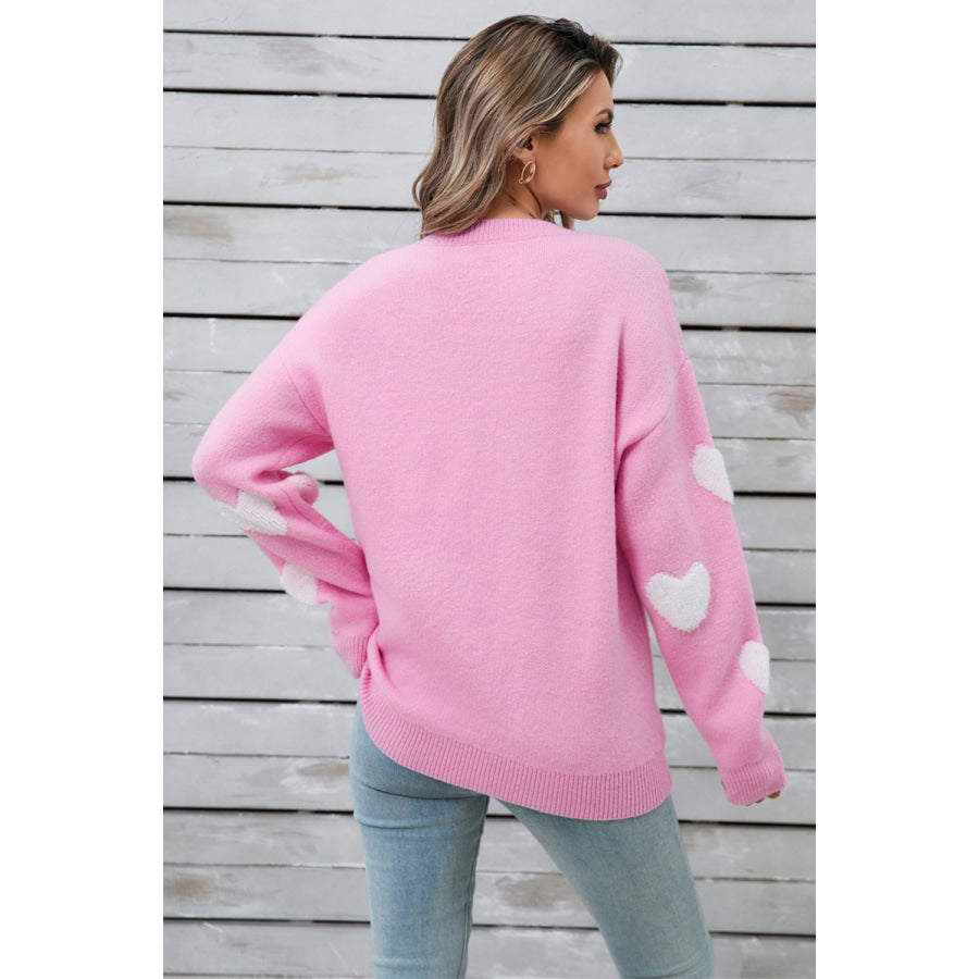 Angel Wings Heart Round Neck Long Sleeve Sweater Apparel and Accessories