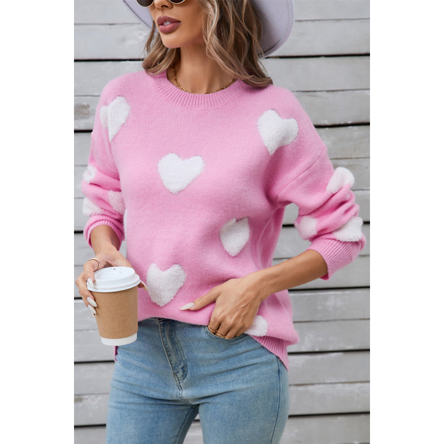 Angel Wings Heart Round Neck Long Sleeve Sweater Apparel and Accessories