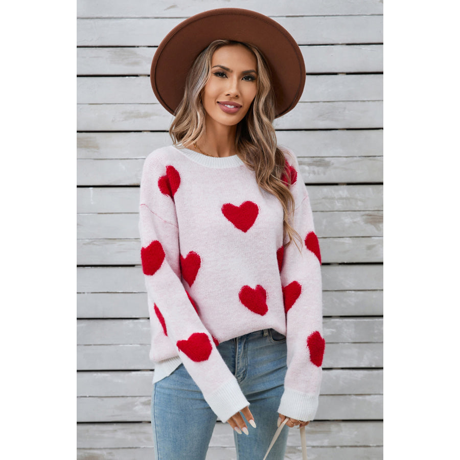 Angel Wings Heart Round Neck Long Sleeve Sweater Apparel and Accessories