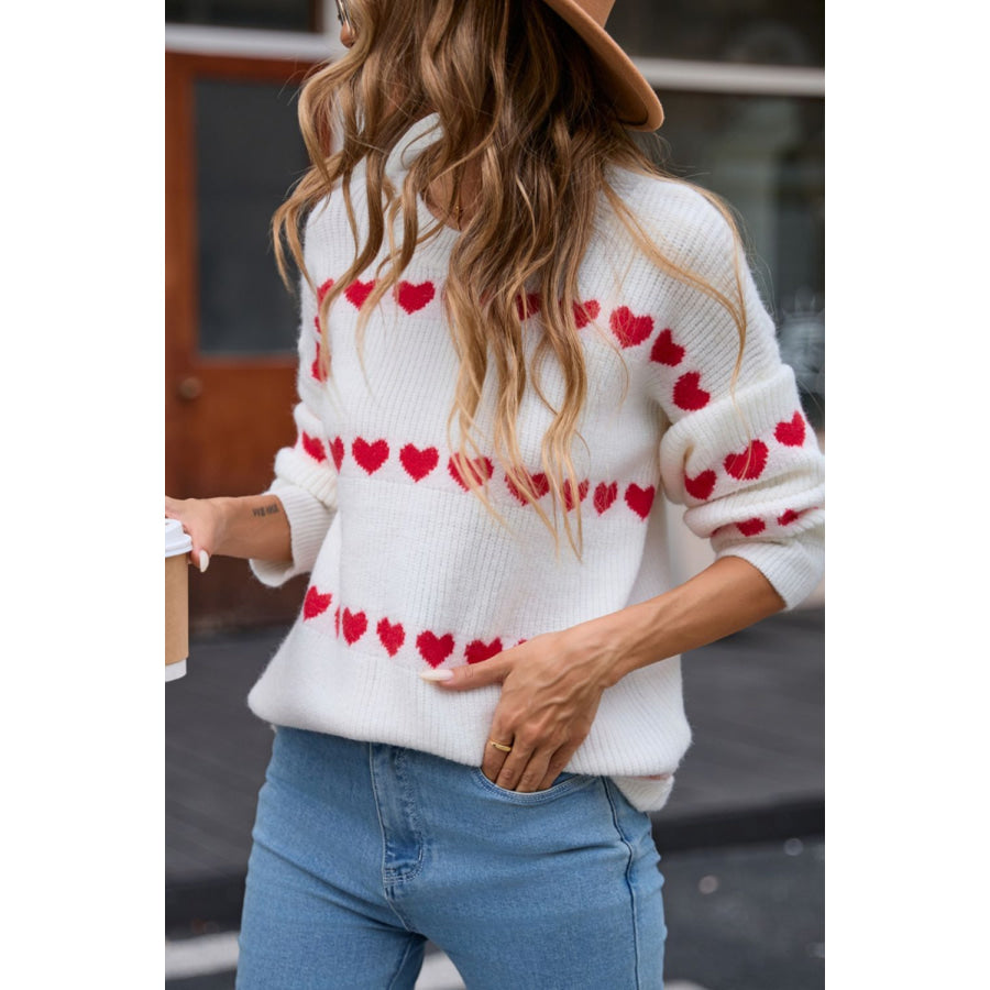 Angel Wings Heart Round Neck Long Sleeve Sweater Apparel and Accessories