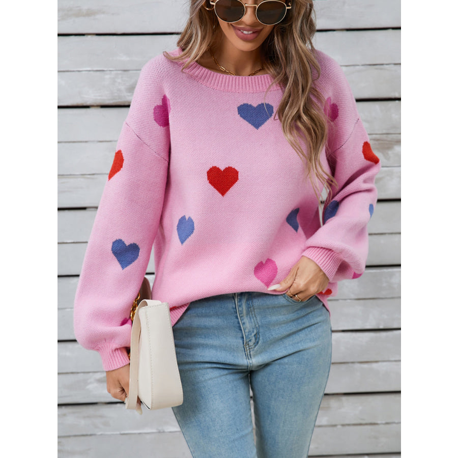 Angel Wings Heart Round Neck Long Sleeve Sweater Apparel and Accessories