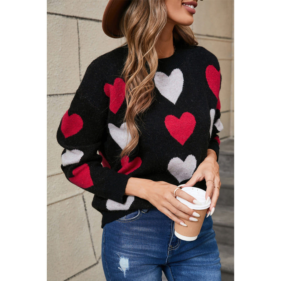 Angel Wings Heart Round Neck Long Sleeve Sweater Apparel and Accessories