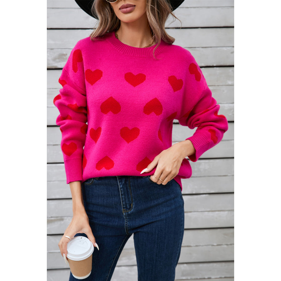 Angel Wings Heart Round Neck Long Sleeve Sweater Apparel and Accessories