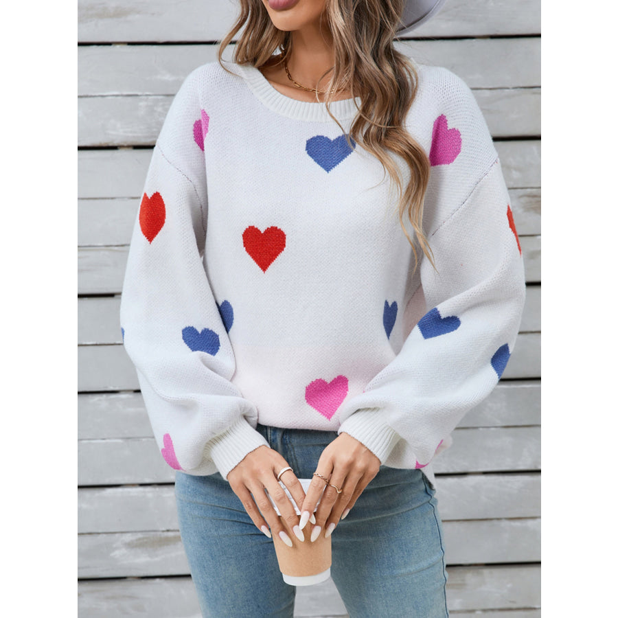 Angel Wings Heart Round Neck Long Sleeve Sweater Apparel and Accessories