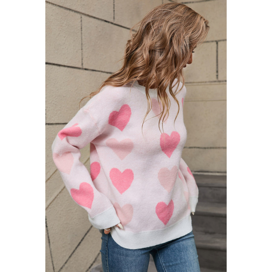 Angel Wings Heart Round Neck Long Sleeve Sweater Apparel and Accessories