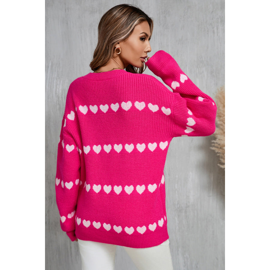 Angel Wings Heart Round Neck Long Sleeve Sweater Apparel and Accessories