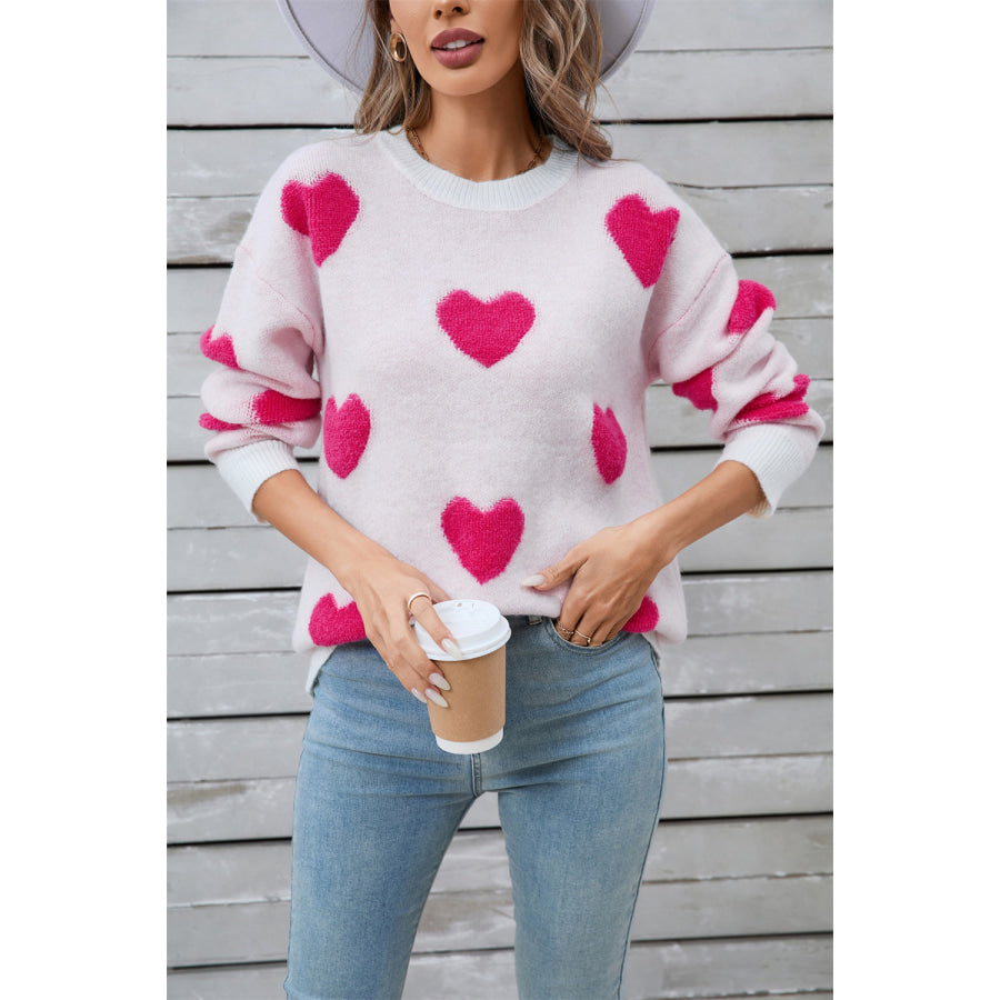 Angel Wings Heart Round Neck Long Sleeve Sweater Apparel and Accessories