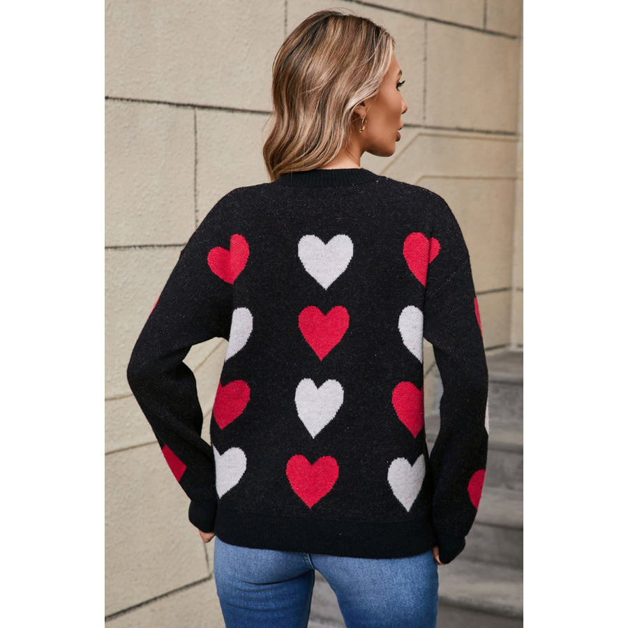 Angel Wings Heart Round Neck Long Sleeve Sweater Apparel and Accessories