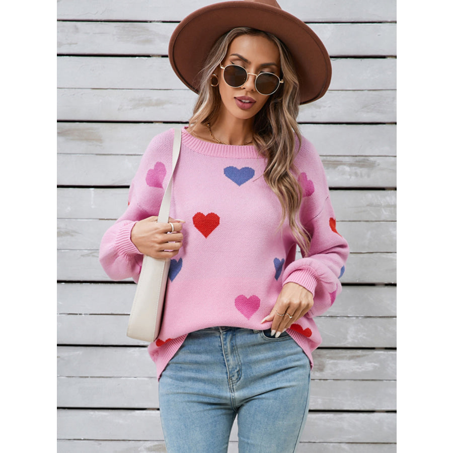 Angel Wings Heart Round Neck Long Sleeve Sweater Apparel and Accessories