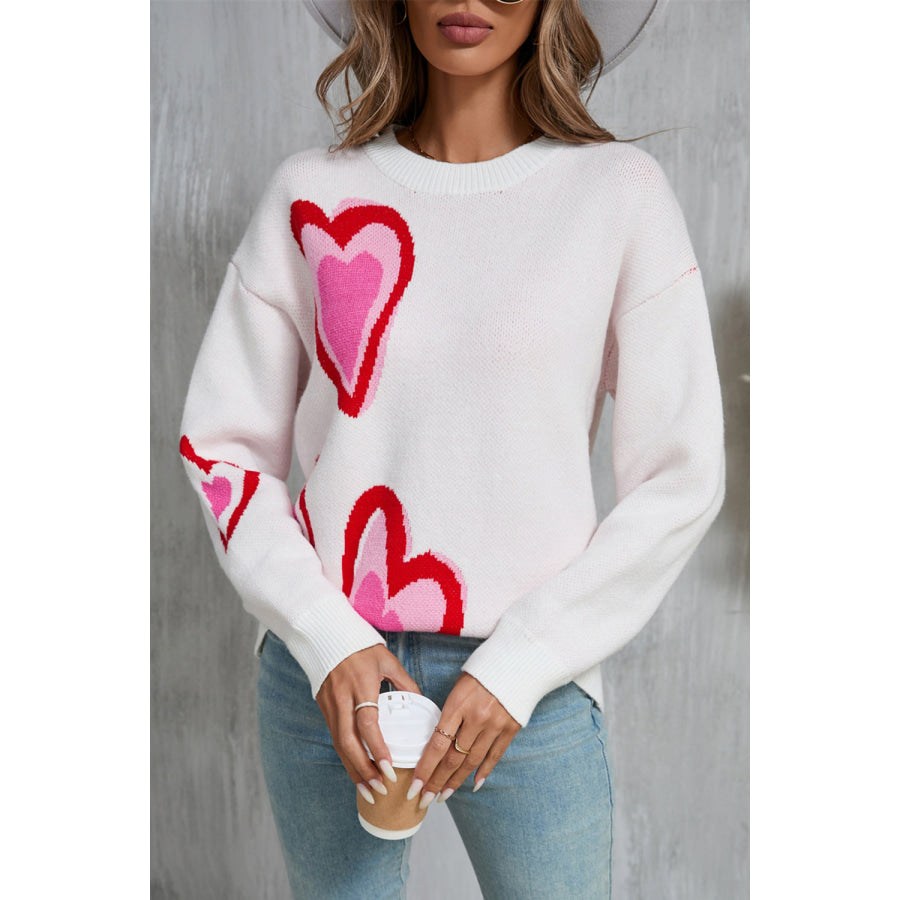 Angel Wings Heart Round Neck Long Sleeve Sweater Apparel and Accessories