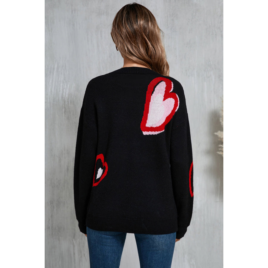 Angel Wings Heart Round Neck Long Sleeve Sweater Apparel and Accessories