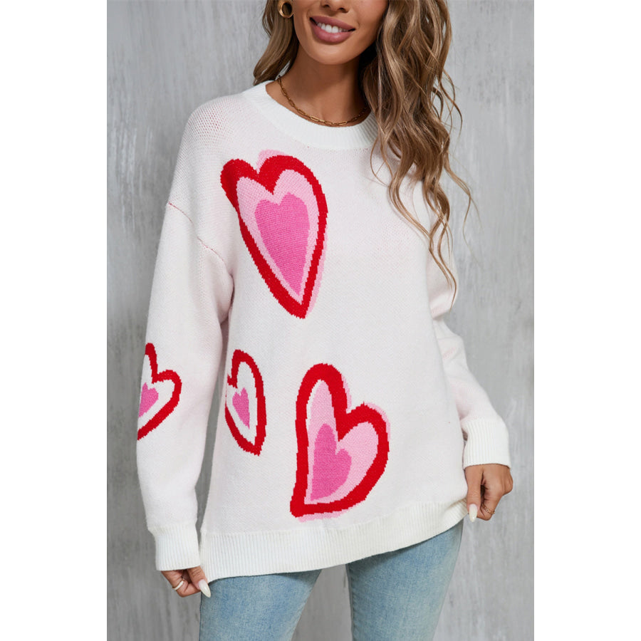 Angel Wings Heart Round Neck Long Sleeve Sweater Apparel and Accessories