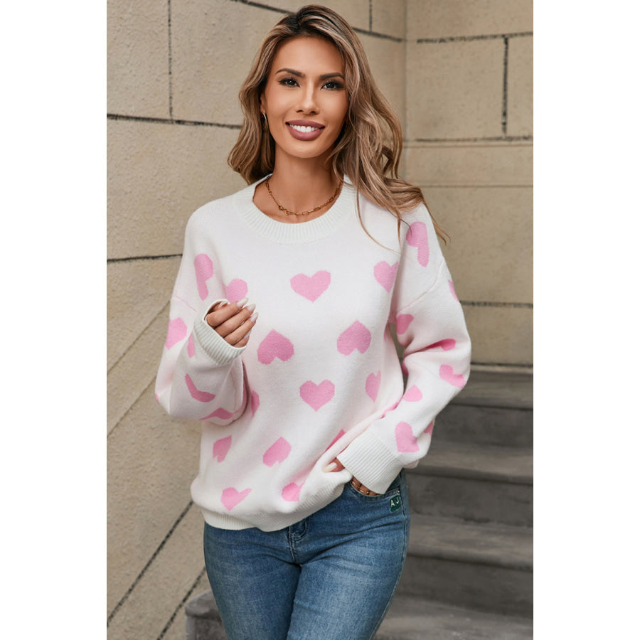 Angel Wings Heart Round Neck Long Sleeve Sweater Apparel and Accessories