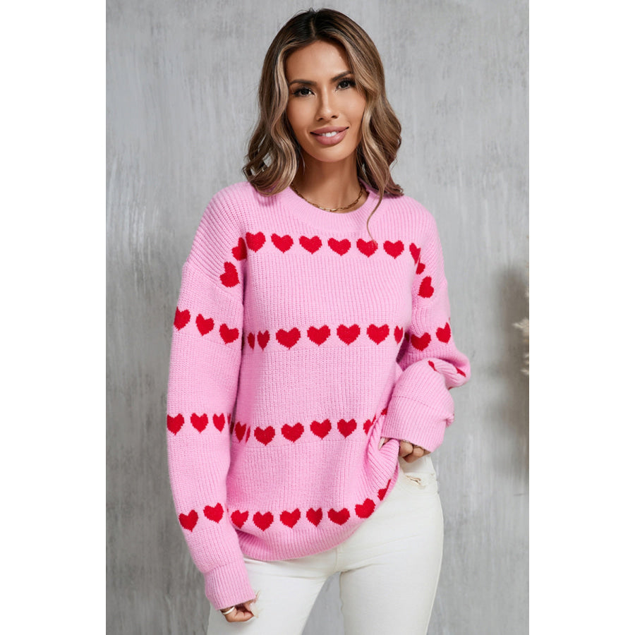 Angel Wings Heart Round Neck Long Sleeve Sweater Apparel and Accessories