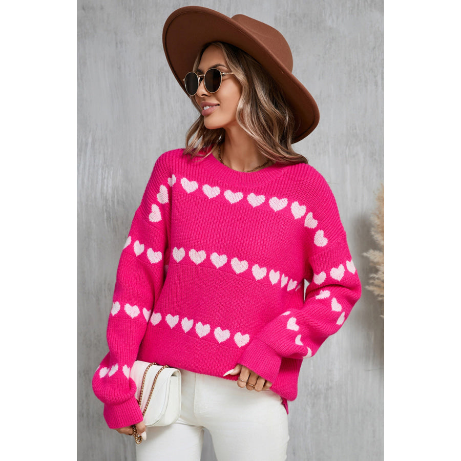 Angel Wings Heart Round Neck Long Sleeve Sweater Apparel and Accessories