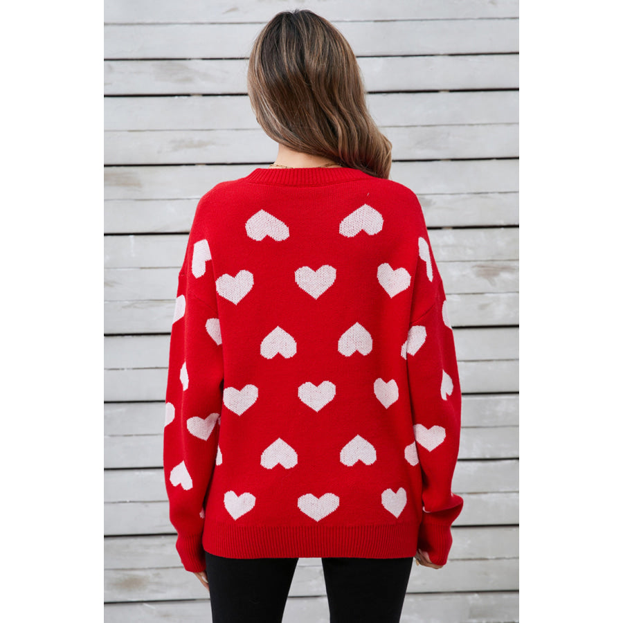 Angel Wings Heart Round Neck Long Sleeve Sweater Apparel and Accessories