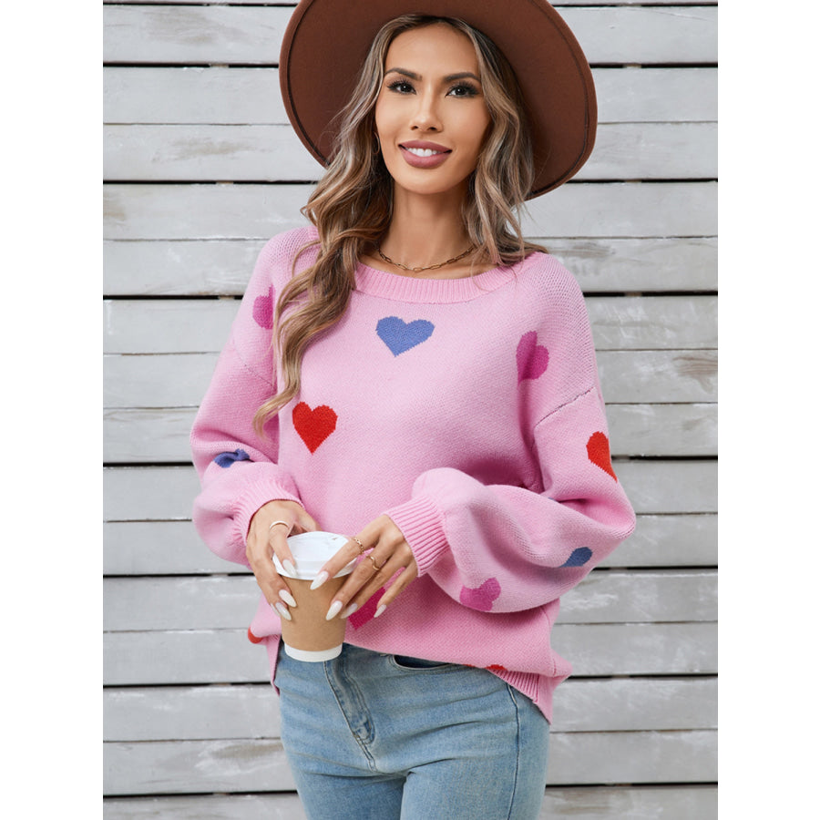 Angel Wings Heart Round Neck Long Sleeve Sweater Apparel and Accessories