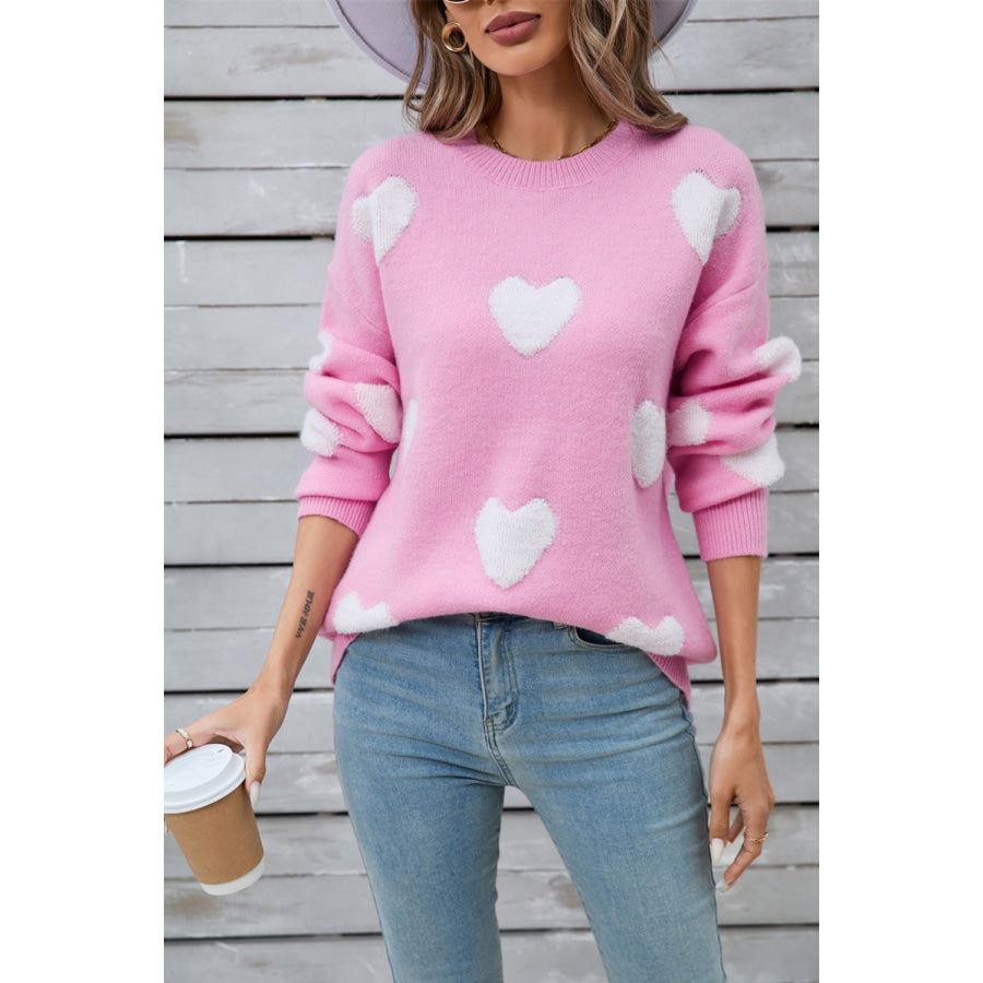 Angel Wings Heart Round Neck Long Sleeve Sweater Apparel and Accessories