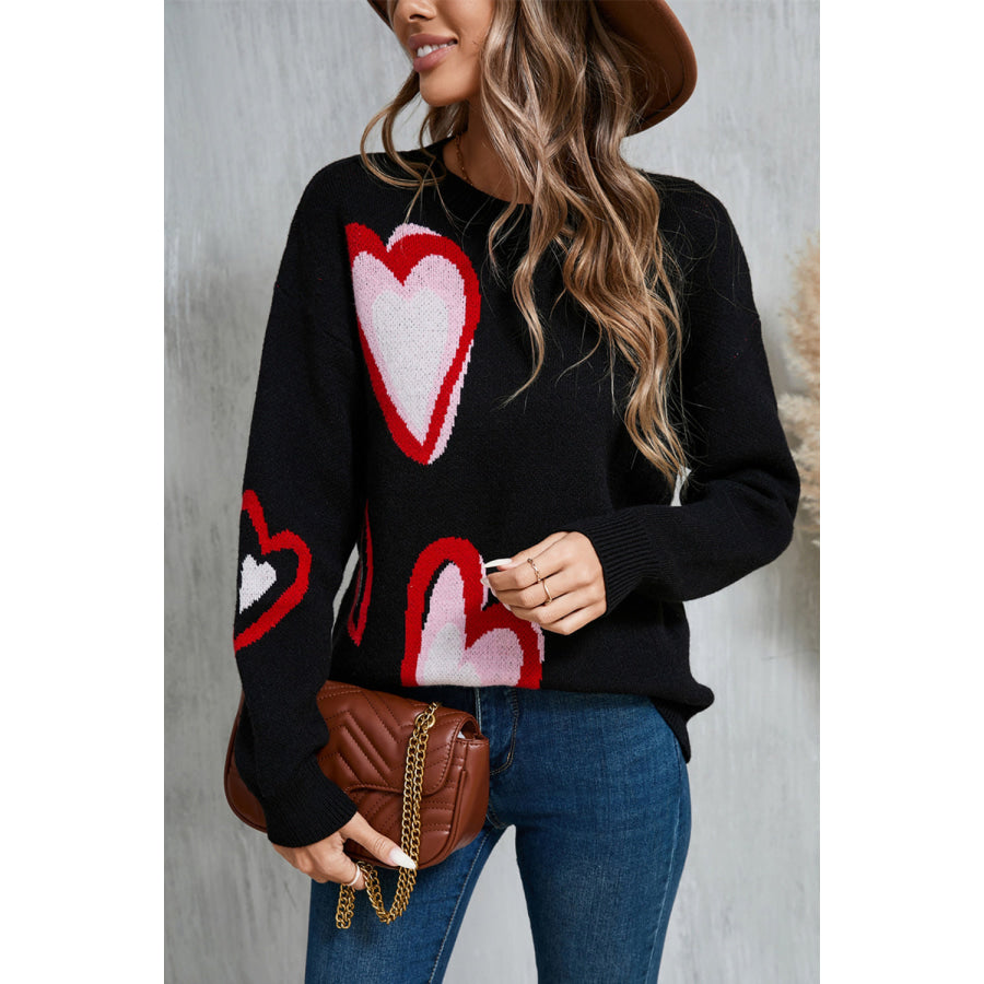 Angel Wings Heart Round Neck Long Sleeve Sweater Apparel and Accessories