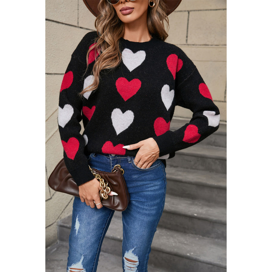 Angel Wings Heart Round Neck Long Sleeve Sweater Apparel and Accessories