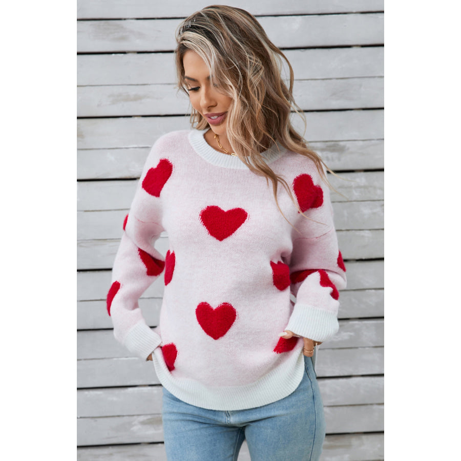 Angel Wings Heart Round Neck Long Sleeve Sweater Deep Red / S Apparel and Accessories