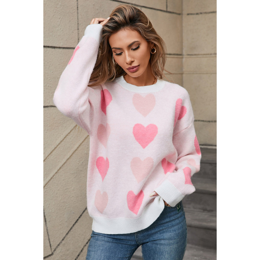 Angel Wings Heart Round Neck Long Sleeve Sweater White / S Apparel and Accessories