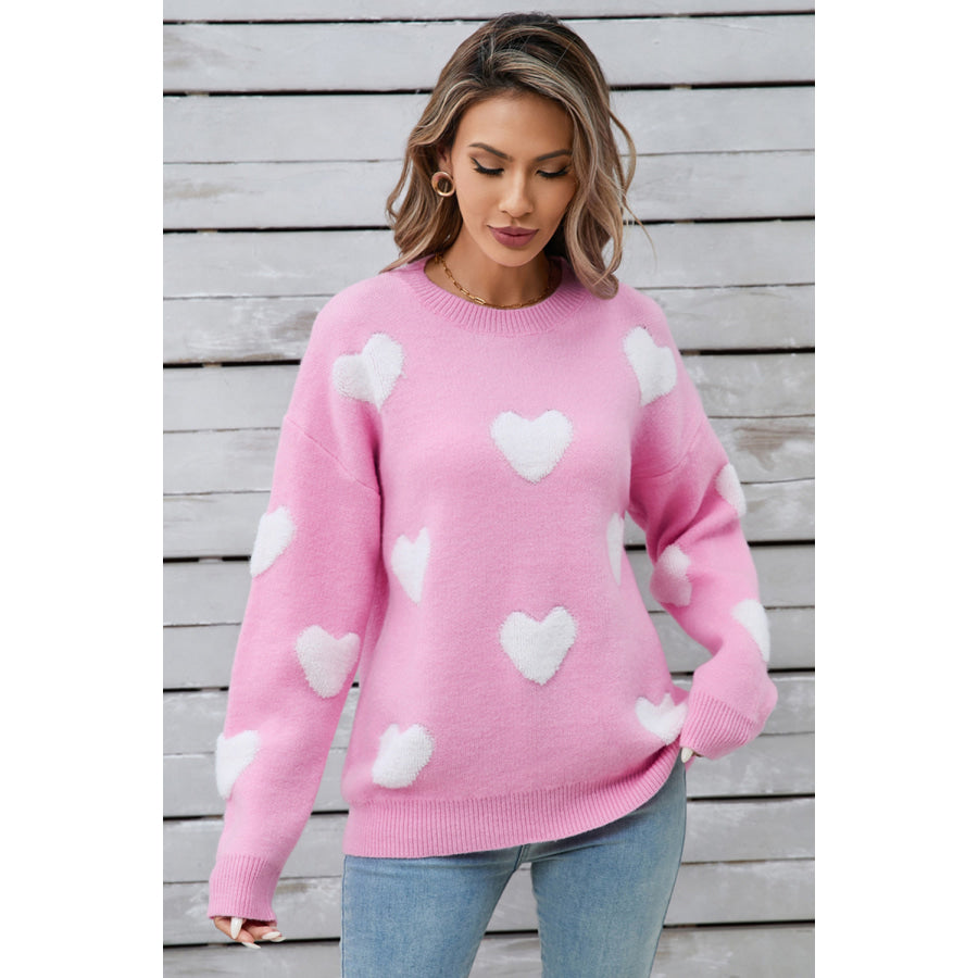 Angel Wings Heart Round Neck Long Sleeve Sweater White / S Apparel and Accessories