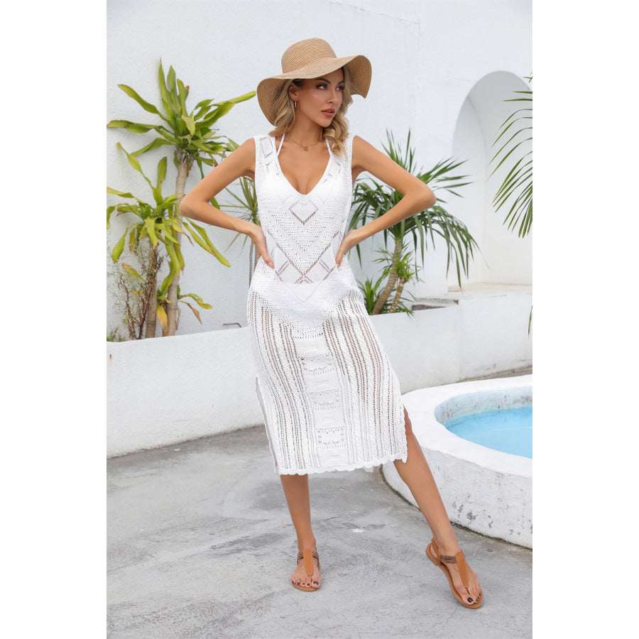 Angel Wings Openwork Slit V-Neck Sleeveless Cover Up Apparel and Accessories