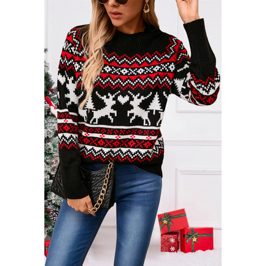 Angel Wings Reindeer Round Neck Long Sleeve Sweater Apparel and Accessories