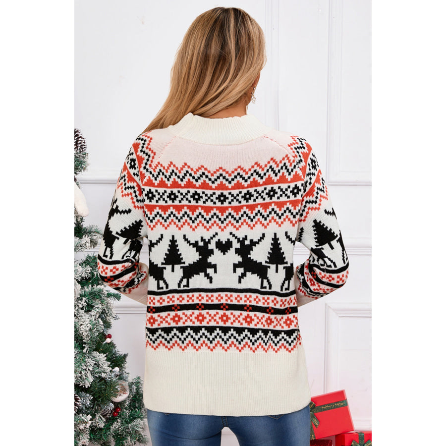 Angel Wings Reindeer Round Neck Long Sleeve Sweater White / S Apparel and Accessories