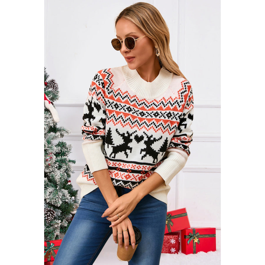 Angel Wings Reindeer Round Neck Long Sleeve Sweater Apparel and Accessories