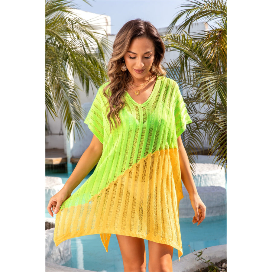 Angel Wings Slit Color Block V-Neck Cover Up Apparel and Accessories